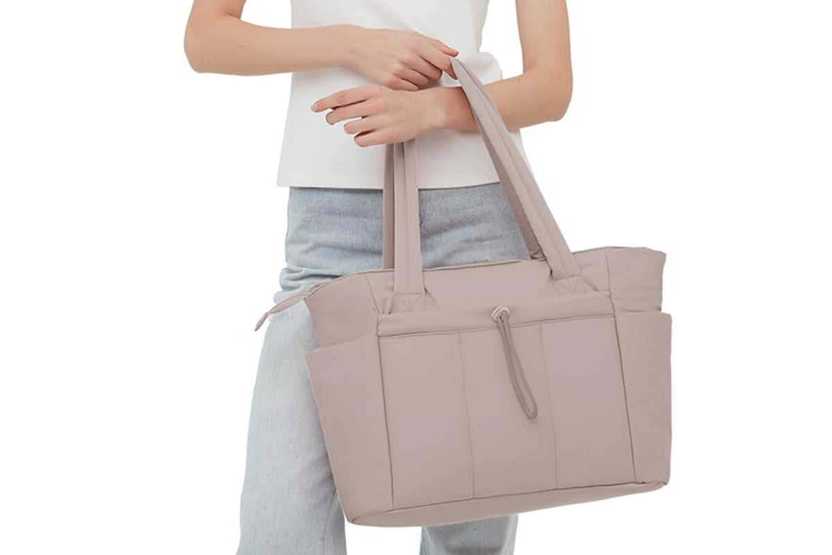Women Handheld Tote Bag with Cup Holder Compartment and Luggage Sleeve for Travel Work
