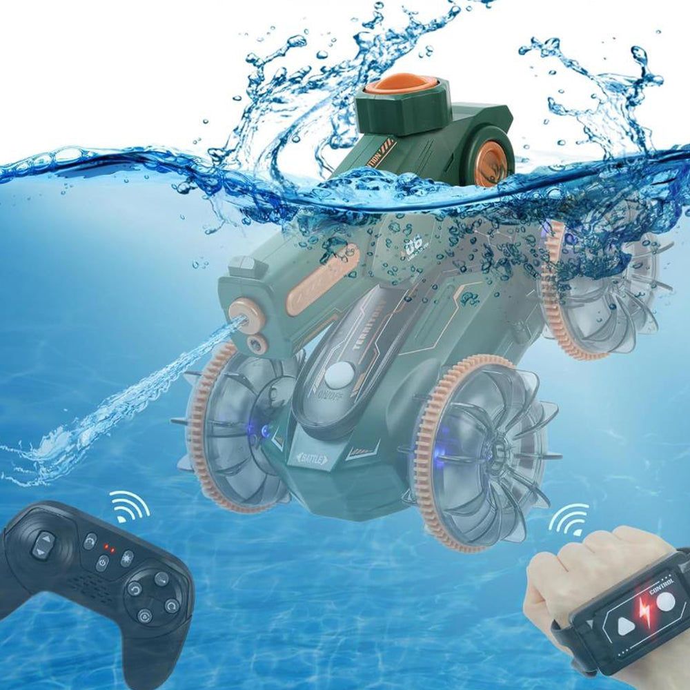 2.4GHz 4WD Amphibious Remote Control Stunt Car Boat with Water Gun Toy