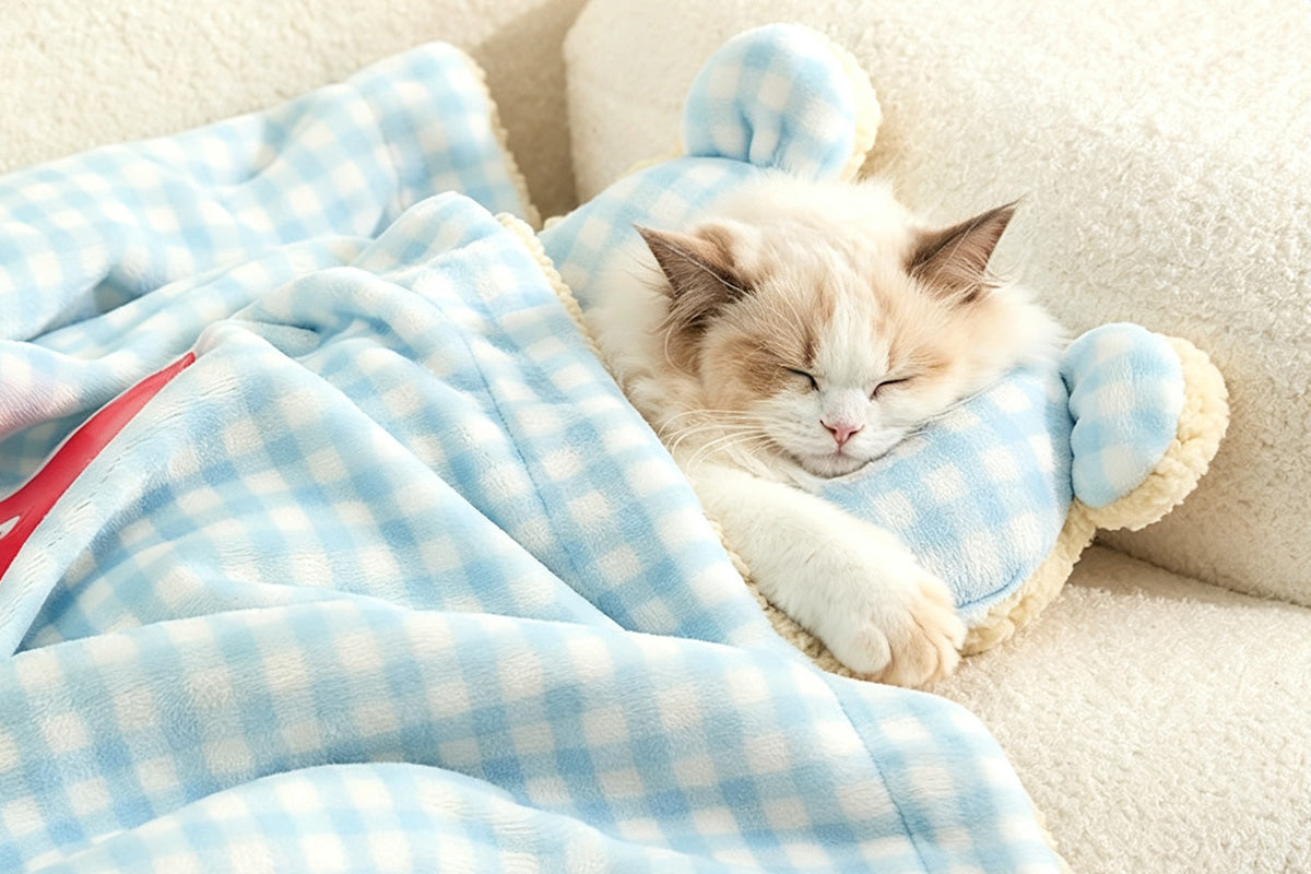 Pet Blanket U-Shaped Pillow Set Sherpa Fleece Warm Pet Throw Blanket Bed Mat for Dog Cat