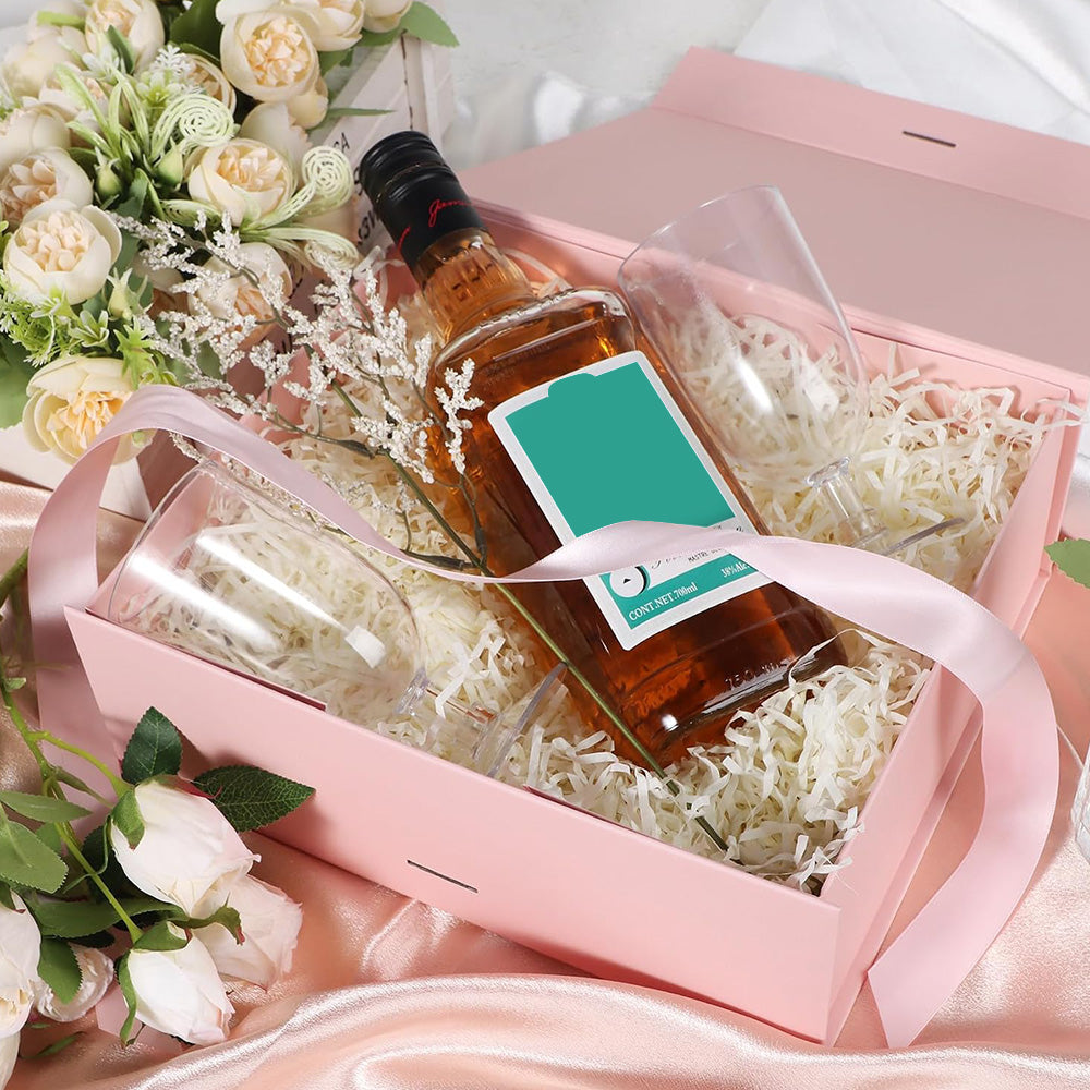 Luxury Foldable Gift Box with Easy Attached Lid and Ribbon-Pink
