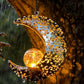 Hanging Solar Lights Outdoor Sun Moon Cracked Glass Lantern for Garden Patio Decor