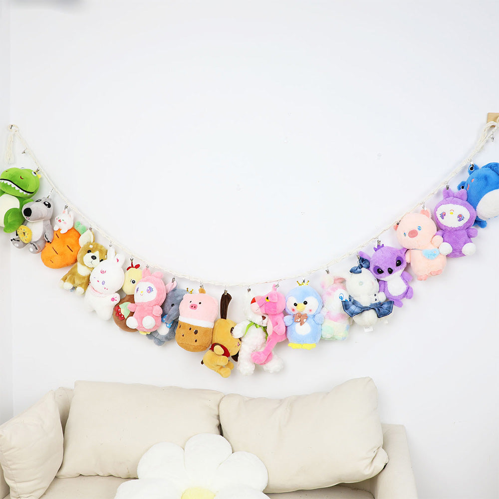 Hanging Storage Chain Boho Stuffed Animal Hammock Corner with 20 Metal Clips