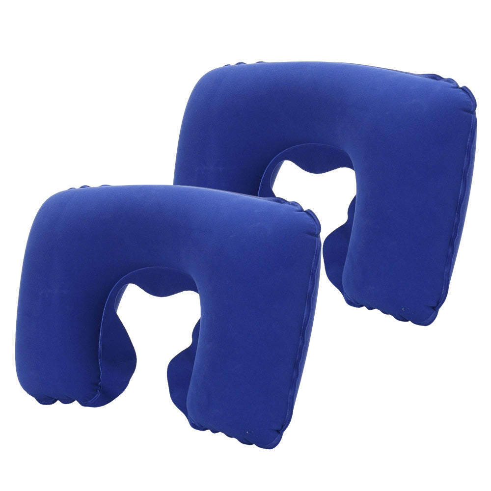 2 Pack Inflatable Travel Neck Pillow U Shaped for Car Plane Soft Velvet PVC Portable