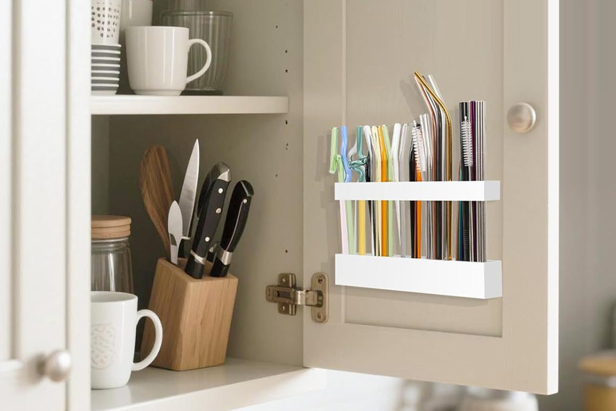 Straw Holder for Cabinet Door Reusable Straw Storage for Kitchen Cupboard