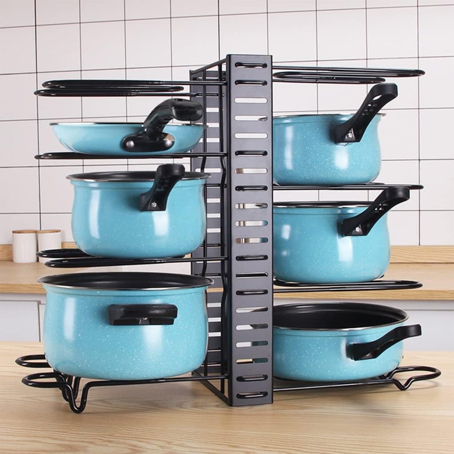 Adjustable 8 Tier Pan and Pot Lid Holder Rack