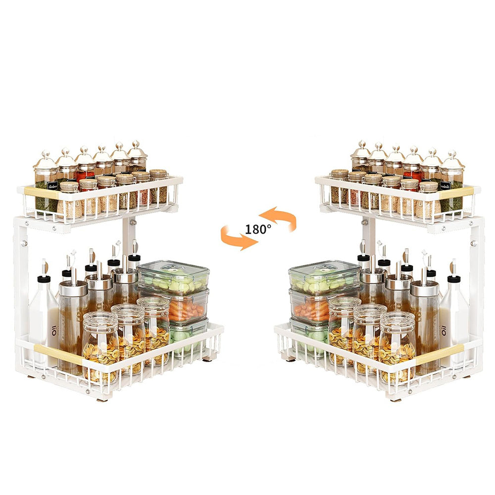Under Sink Organizer 2 Tier Pull Out Cabinet Storage Slide Out Shelf Metal Sliding Drawer