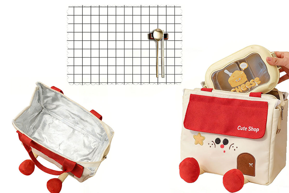 Insulated Lunch Bag with 40x60cm Waterproof Oilproof Desk Mat