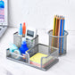 3 Compartment Mesh Pen Holder Desk Organizer Metal Office Supply Storage for Home School