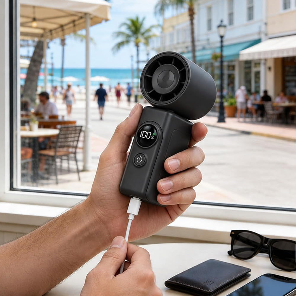 Clip On Handheld Turbo Fan with LED Display 4 Speeds and 180 Degree Tilt