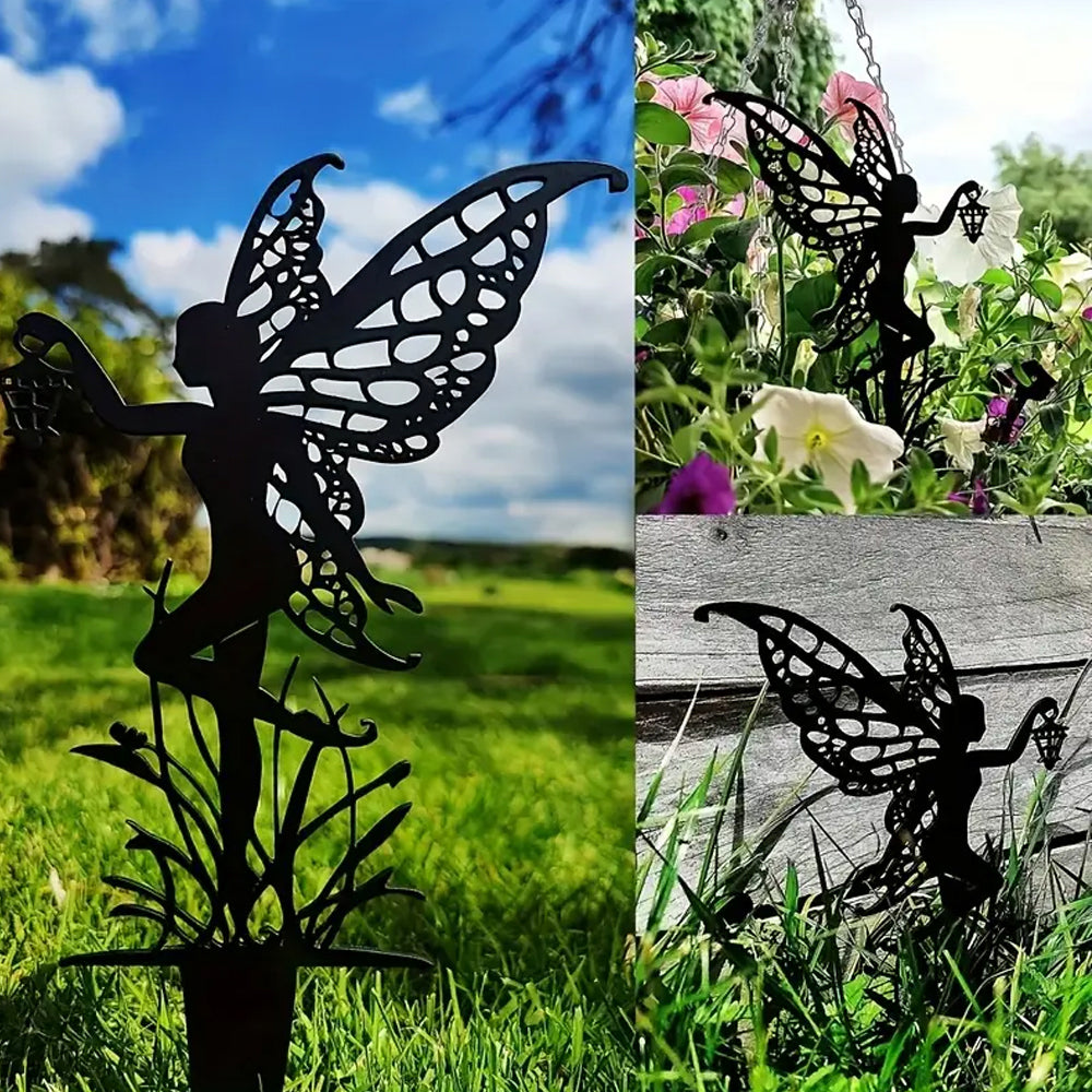 3Pcs Metal Fairy Silhouette Statue Sculpture Garden Yard Decorative Stake