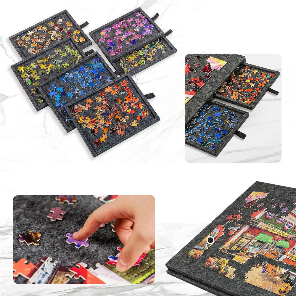 Puzzle Board with 6 Sliding Drawers Foldable Felt Puzzle Table Up to 1000 Pieces