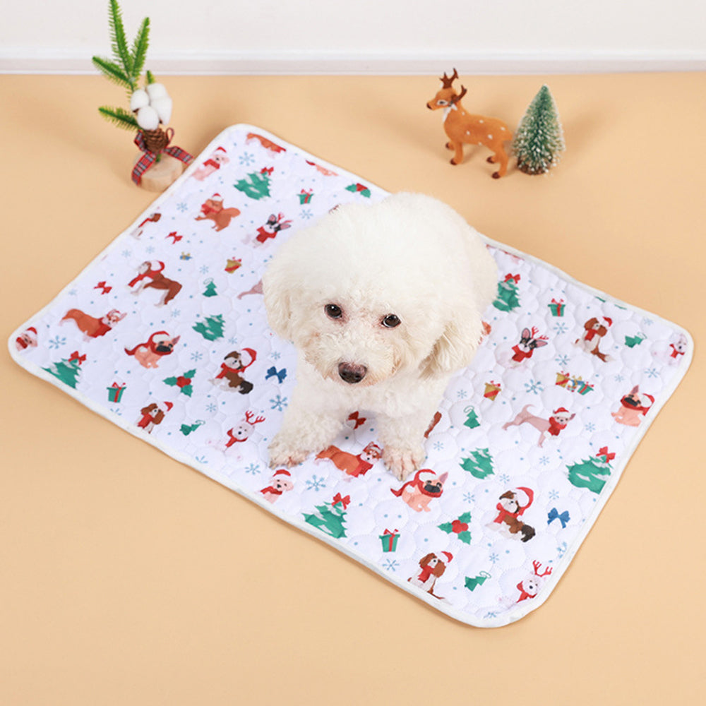 2Pcs Christmas Washable Reusable Pet Dog Training Pads Pee Mat Absorbent Cushion Bed-Lantern