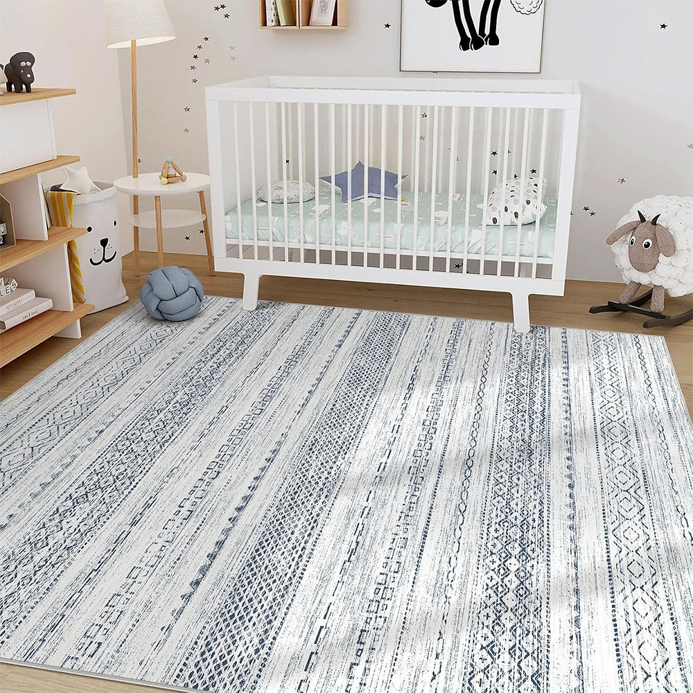Bohemian Rug Crystal Velvet Machine Washable Non-Slip Scratch-Proof for Living Room Bedroom Dining Room-Blue