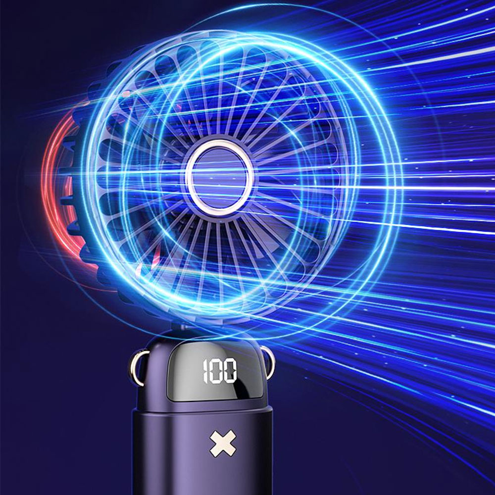 Handheld Fan With LED Display Foldable Hanging Neck Fan Rechargeable Portable Fan