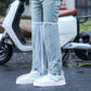 Water-resistant Shoe Covers with Reflective Strip Anti Slip Rain Boot Covers for Cycling Hiking-White