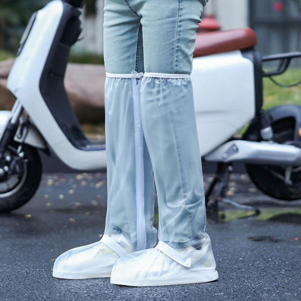 Water-resistant Shoe Covers with Reflective Strip Anti Slip Rain Boot Covers for Cycling Hiking-White