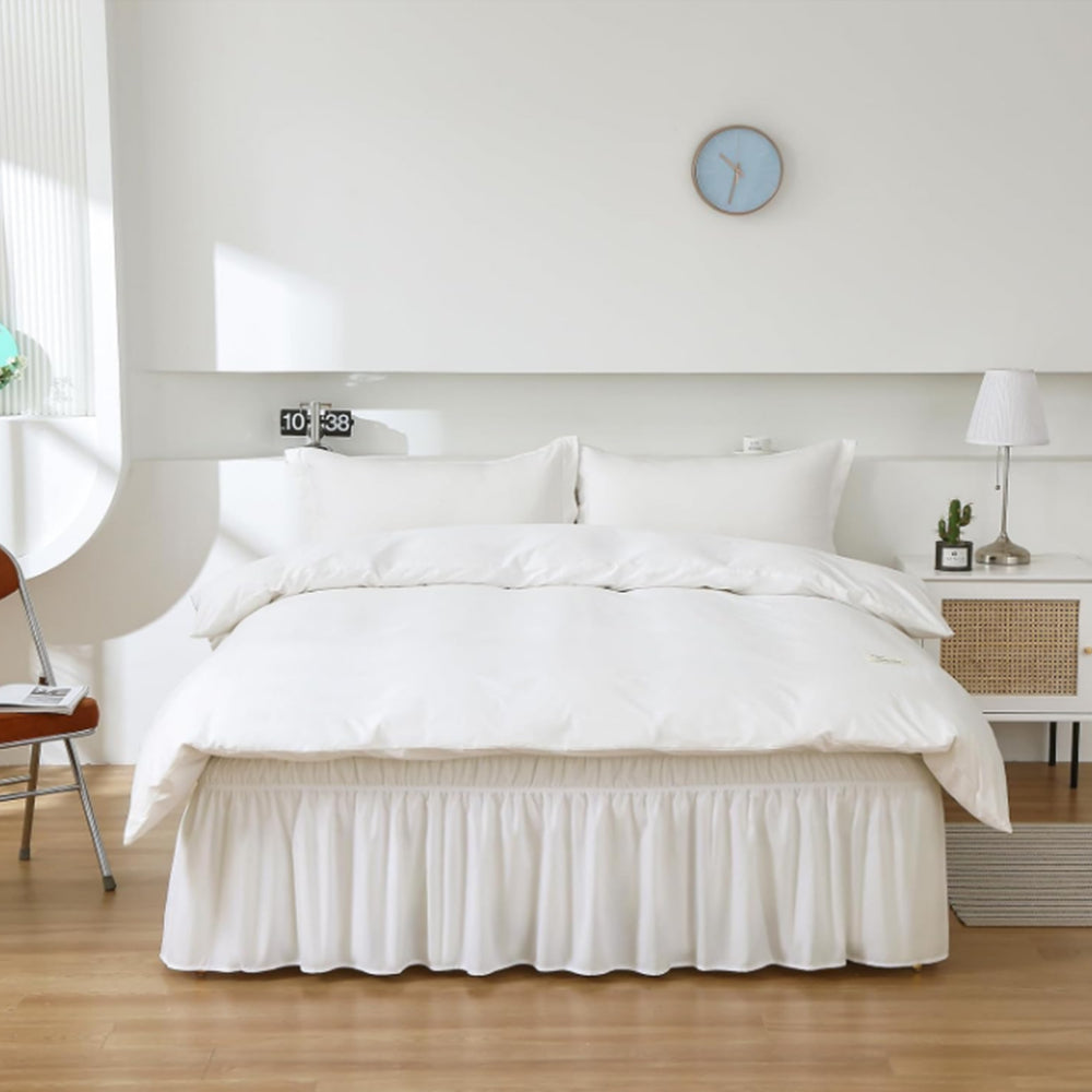 2Pcs Wrap Around Dust Ruffles Bed Skirt with Adjustable Elastic Belt