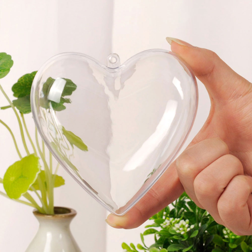 10Pcs Christmas Heart-Shaped Plastic Baubles Fillable Clear Balls Xmas Tree Decor