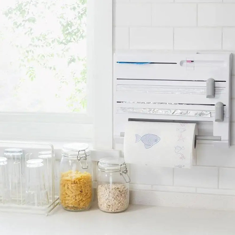 6 in 1 Adhesive Kitchen Towel Foil Roll Rack Film Dispenser