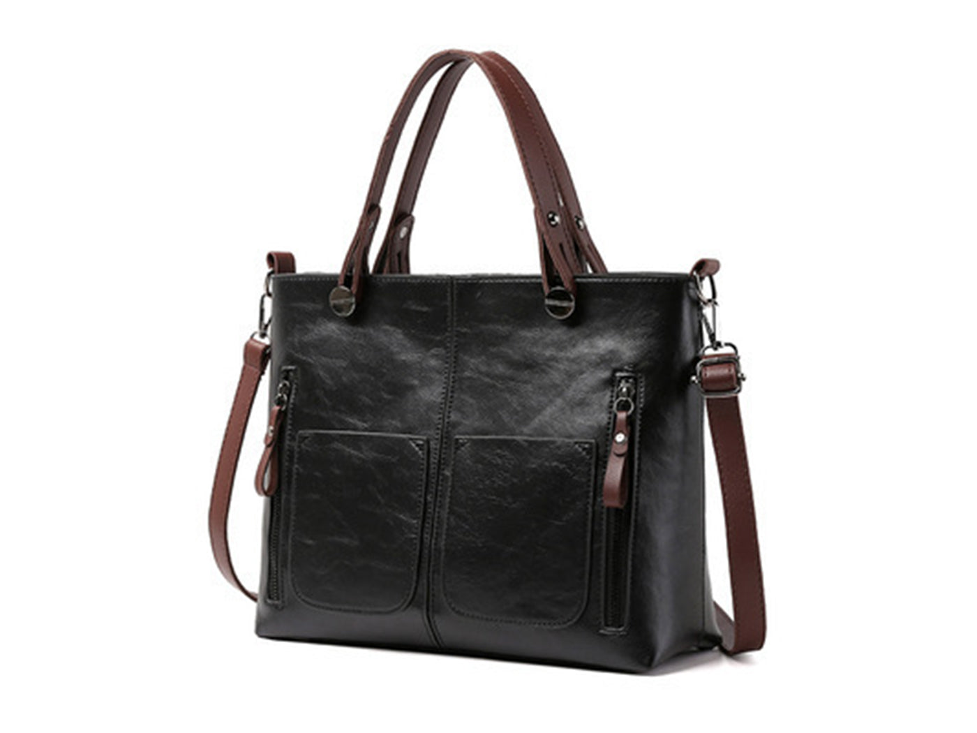 Vintage Leather-Look Tote Handbag Crossbody Briefcase