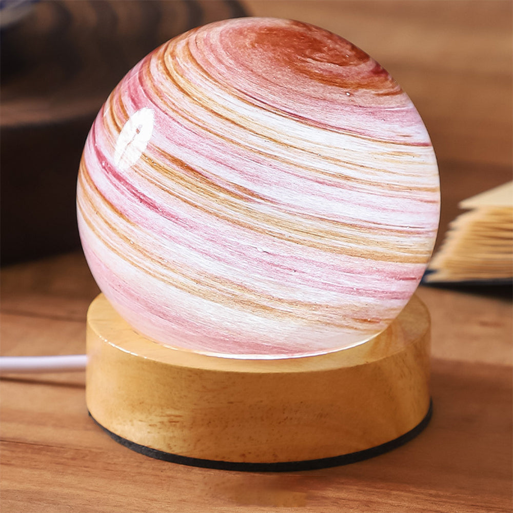 Planet Night Light with Wooden Base Crystal Ball 3 Color Dimmable LED