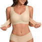 Wireless Front Closure Seamless Full Coverage Cross Back Bra for Women-Beige