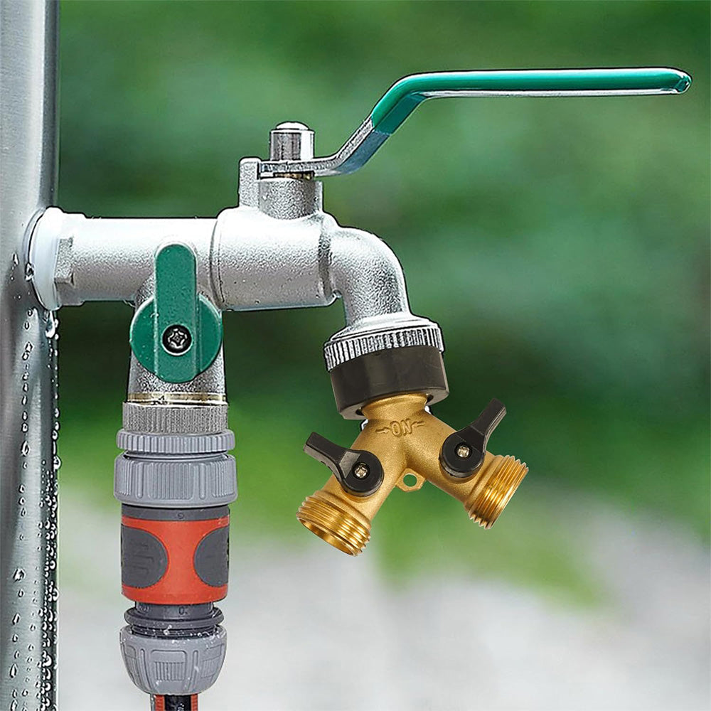 Brass Garden Hose Splitter 2 way Heavy Duty Y Splitter 2 Valves