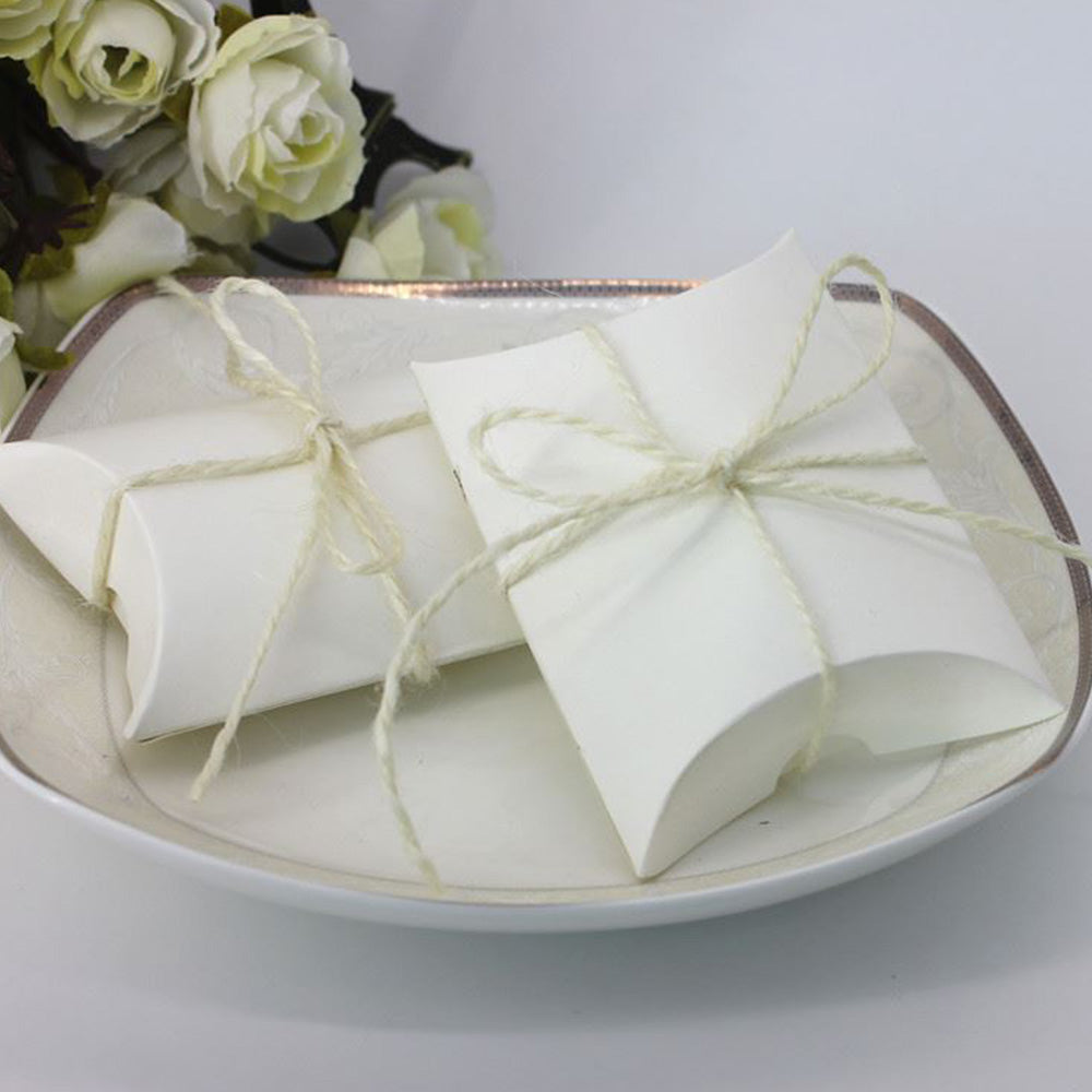 50 Pack Kraft Paper Pillow Gift Boxes with Ribbons for Weddings and Parties