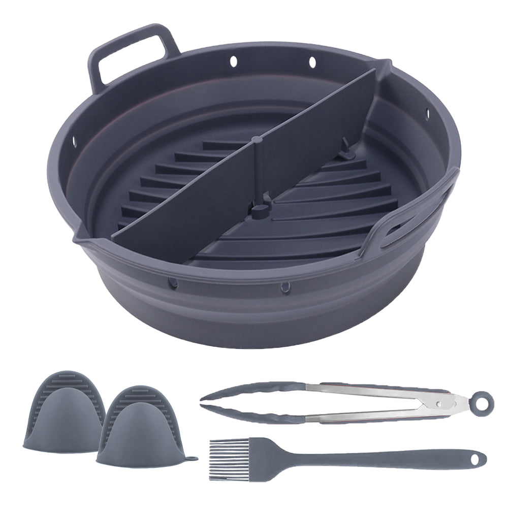 Reusable Foldable Round Silicone Air Fryer Baking Tray with Handles