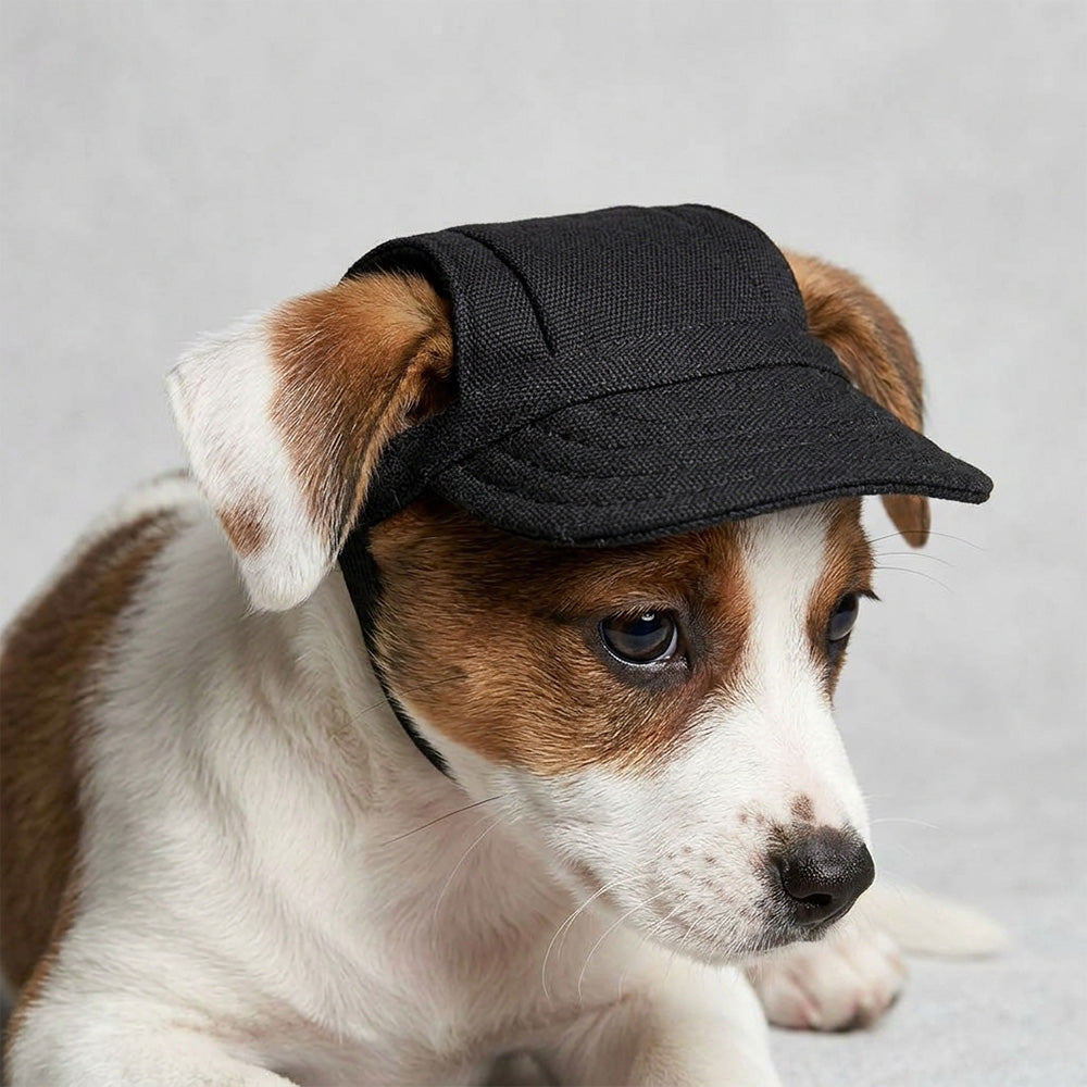 Fashion Dog Cat Pet Baseball Cap with Ear Holes and Adjustable Strap-Black