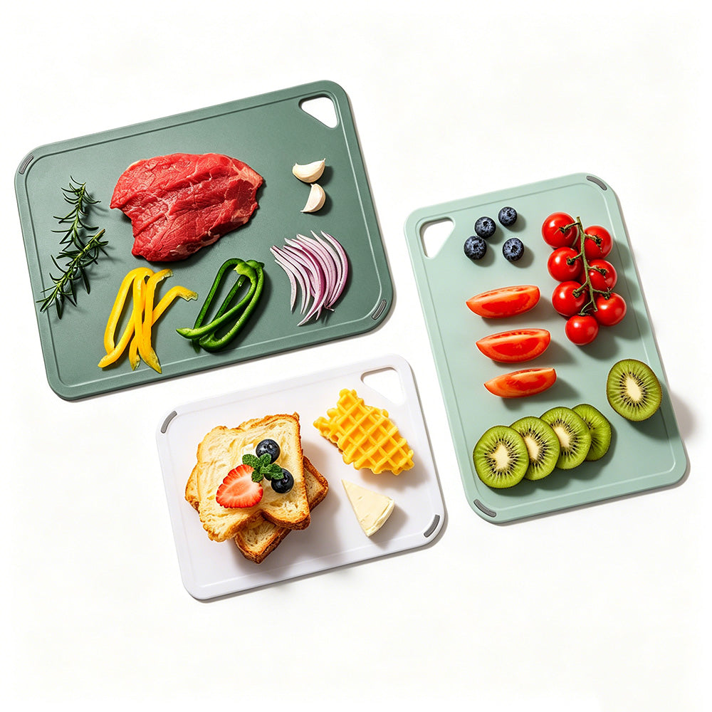 3 PCS Plastic Cutting Board Set with Hanging Loop Non Slip PP Chopping Board for Home