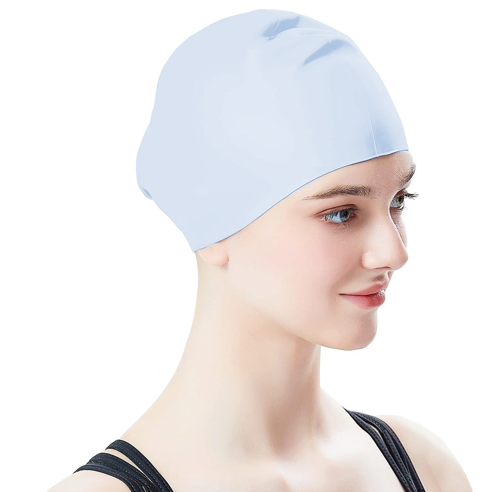 2Pcs Highly Elastic Silicone Swimming Cap Solid Color Water-resistant Ear Protection
