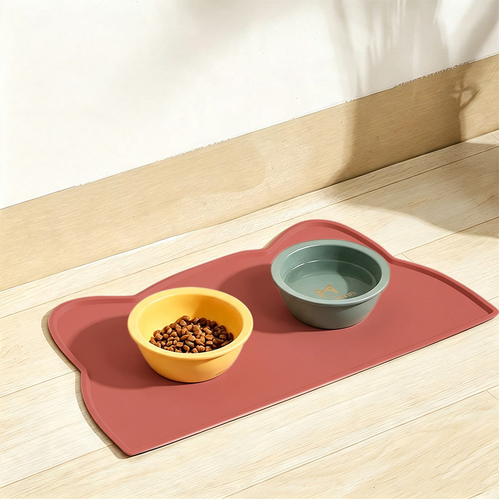 Thick Silicone Non Slip Pet Feeding Mat with Raised Spill Edge