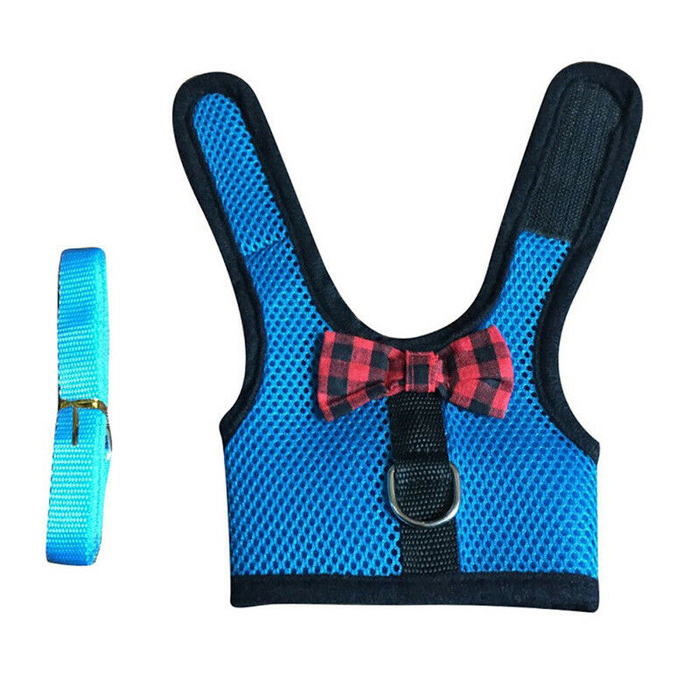 Rabbit Harness and Leash Set Adjustable Breathable Mesh Vest for Bunny Small Pets-Blue