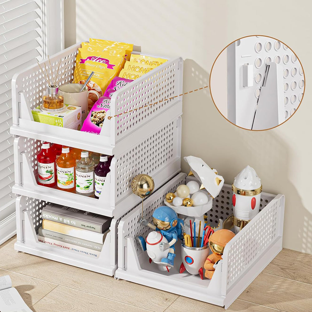 Stackable Plastic Storage Basket Foldable Closet Organizer Clothes Storage Drawer