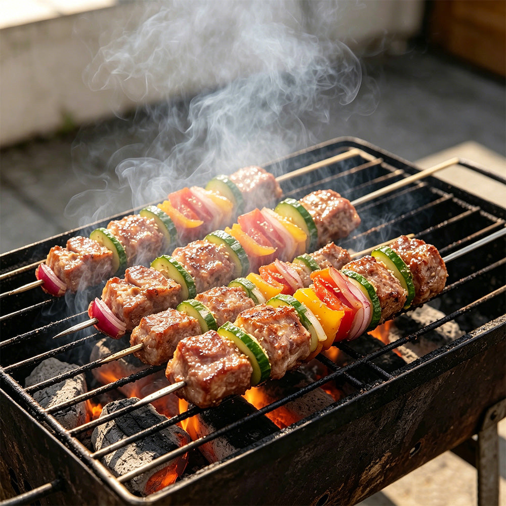 20 Pack 304 Stainless Steel BBQ Skewers Flat or Round Easy Clean