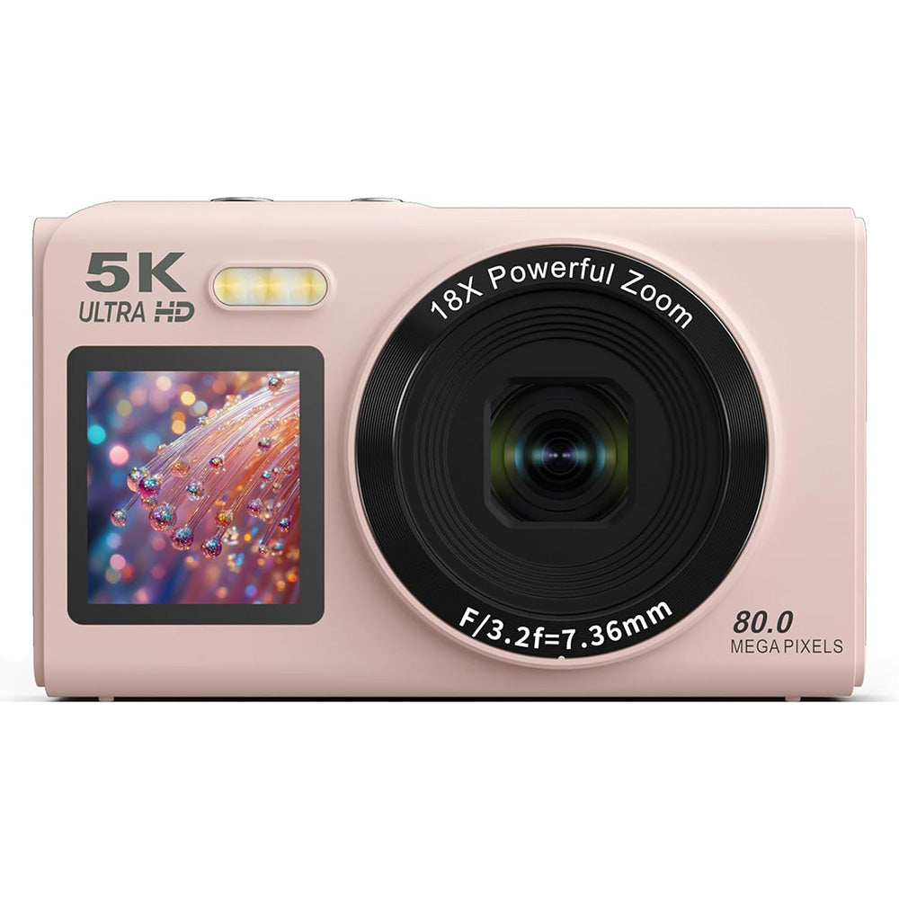 5K HD Dual Screen Digital Camera Point and Shoot Selfie Camera with LED Fill Light