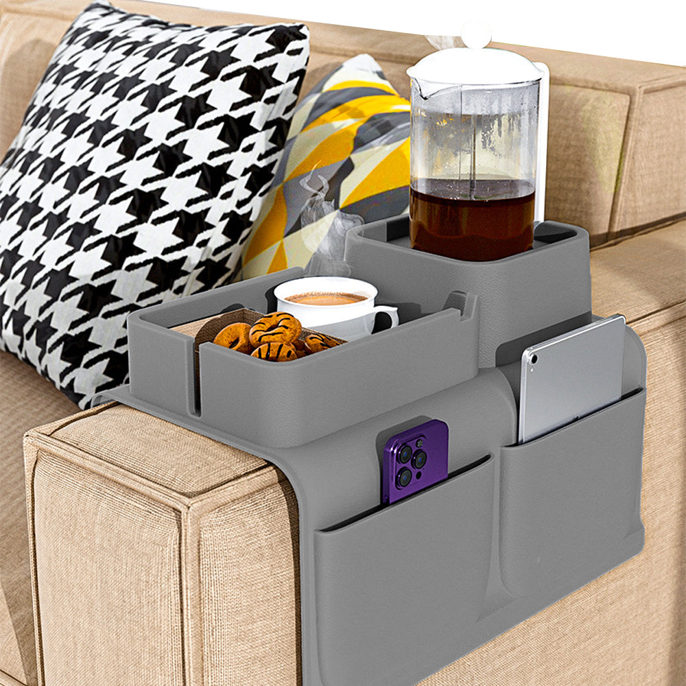 Couch Cup Holder Tray Sofa Armrest Tray with Drink Holder Side Pockets