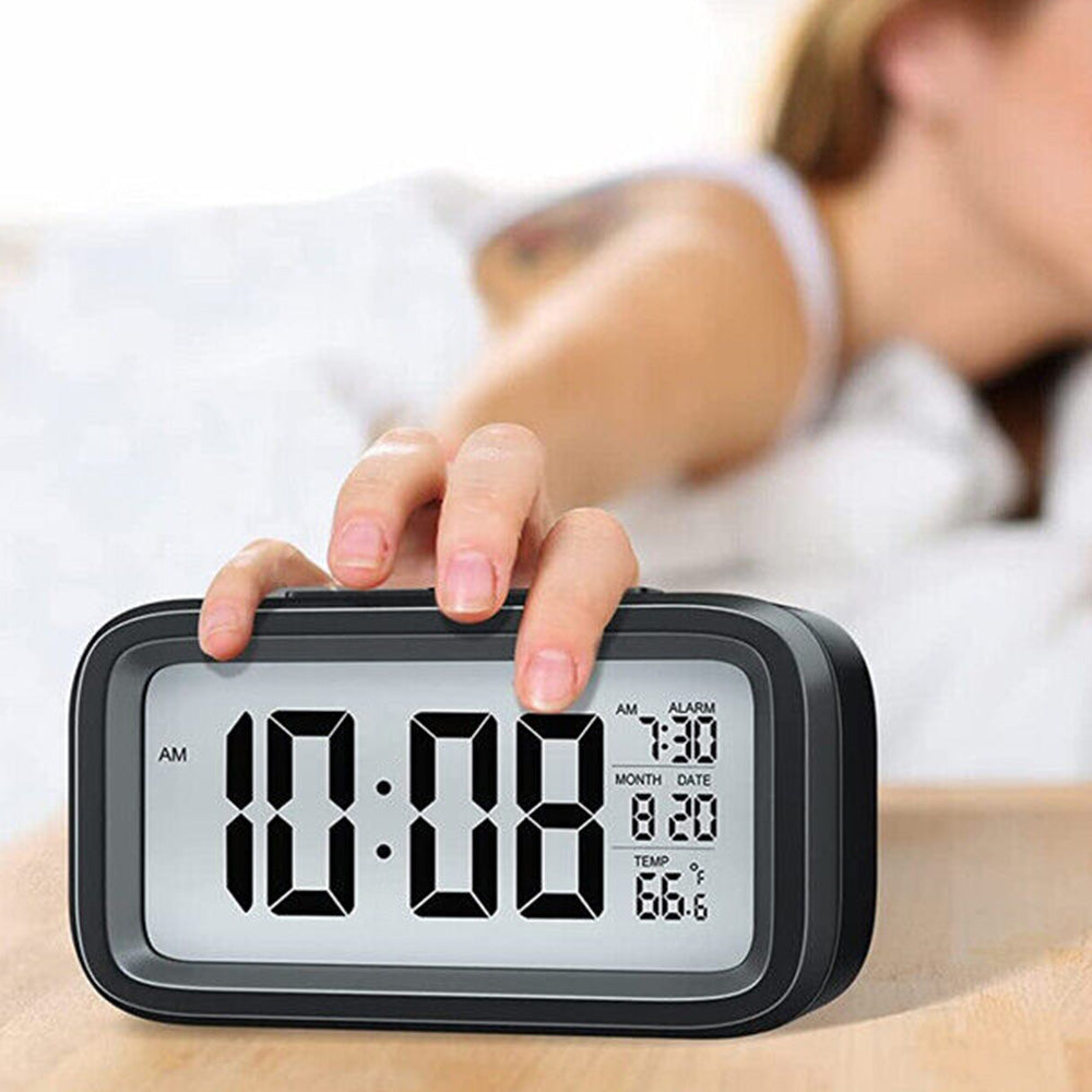 Digital Alarm Clock Battery Operated with Night Light and Indoor Temperature