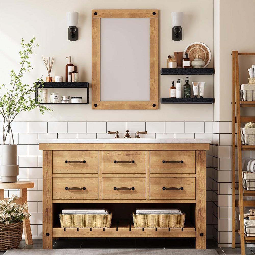 3 Tier Bathroom Shelf Wall Mounted Floating Shelf with Storage Basket