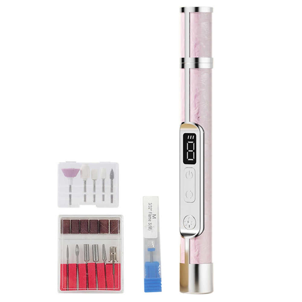 2 in 1 Cordless Electric Nail File Drill with Light Lamp 18 Bits 3 Speeds Mode for Women Men