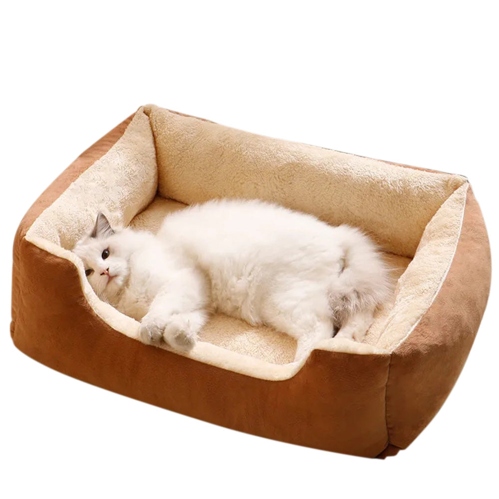 Rectangle Plush Pet Bed Dog Sofa Cozy Puppy Cat Bed-Coffee