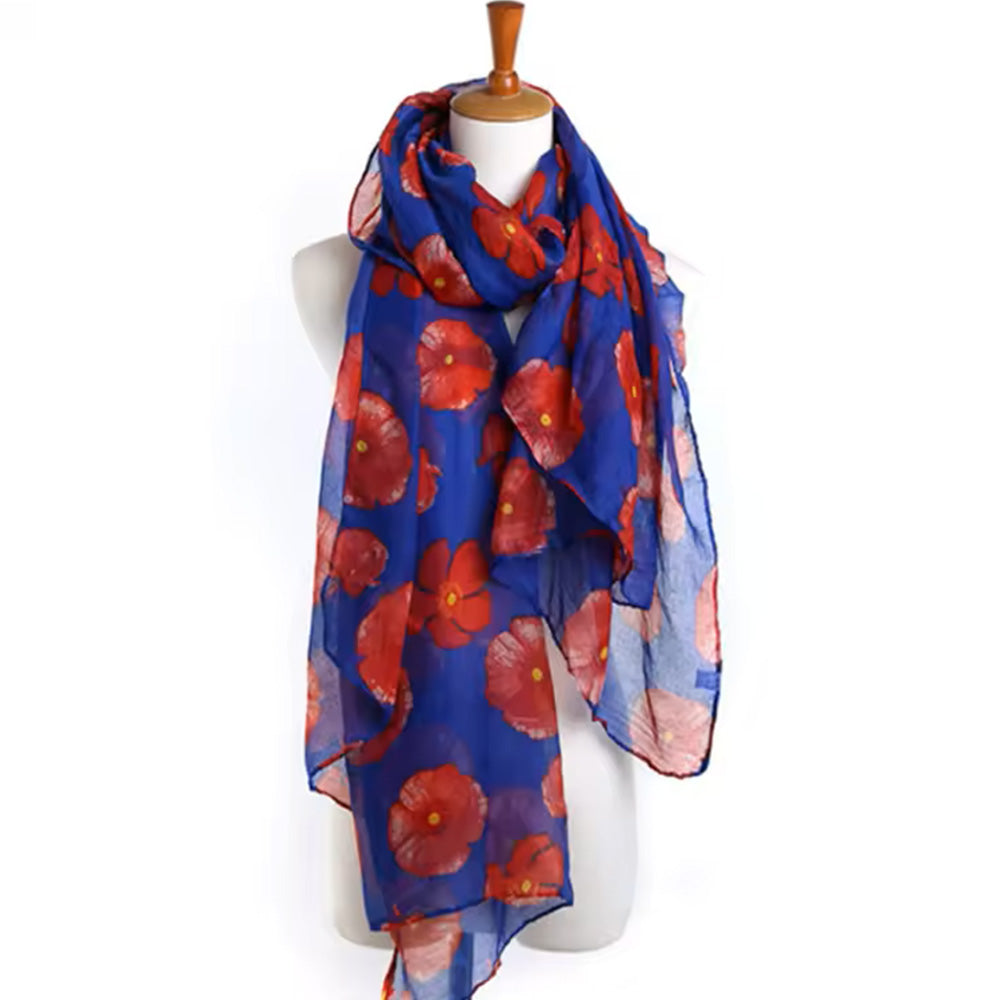 Vintage Floral Polyester Scarf Shawl for Travel and Sun Coverage