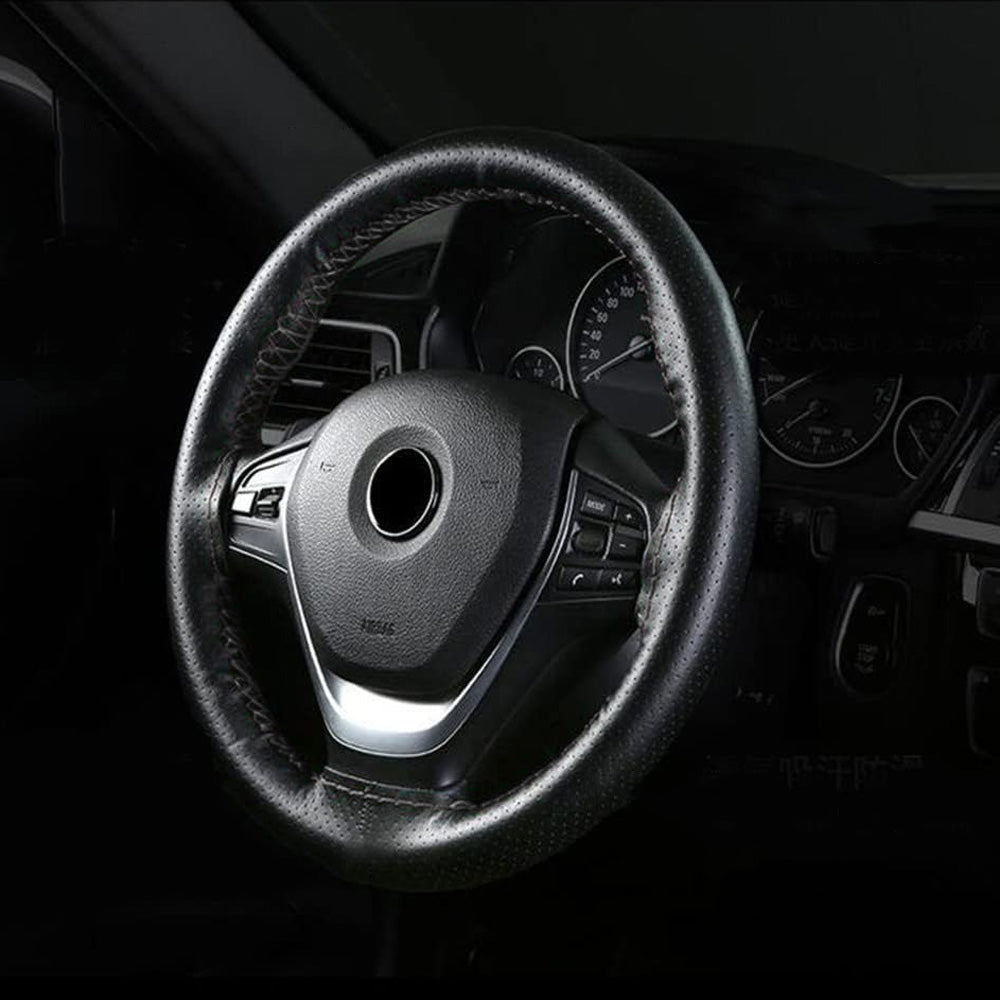 Genuine Leather Steering Wheel Cover - Hand-Stitched 360° Full Wrap Auto Grip