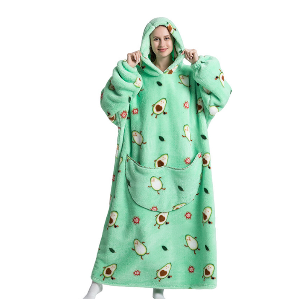Extra Long Hoodie Wearable Blanket With Big Pocket for Adults