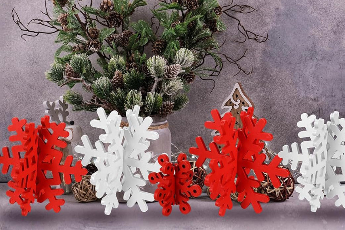 8Pcs 3D Wooden Snowflake Table Decor Christmas Winter Wonderland Centerpiece