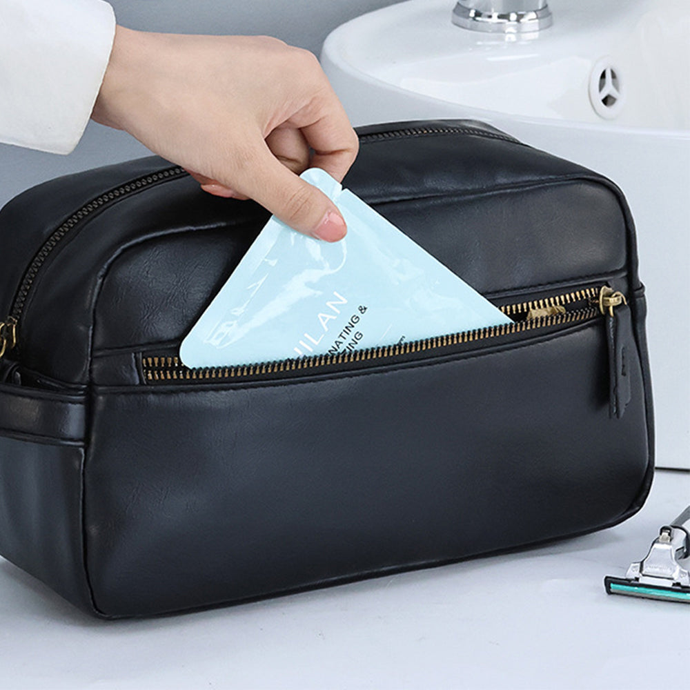 PU Toiletry Bag for Men Large Travel Wash Bag Shaving Water-Resistant