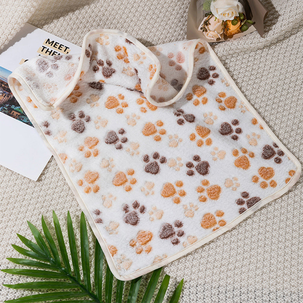 Pet Mat Paw Print Cat Dog Puppy Fleece Soft Pet Blanket Bed Cushion-White