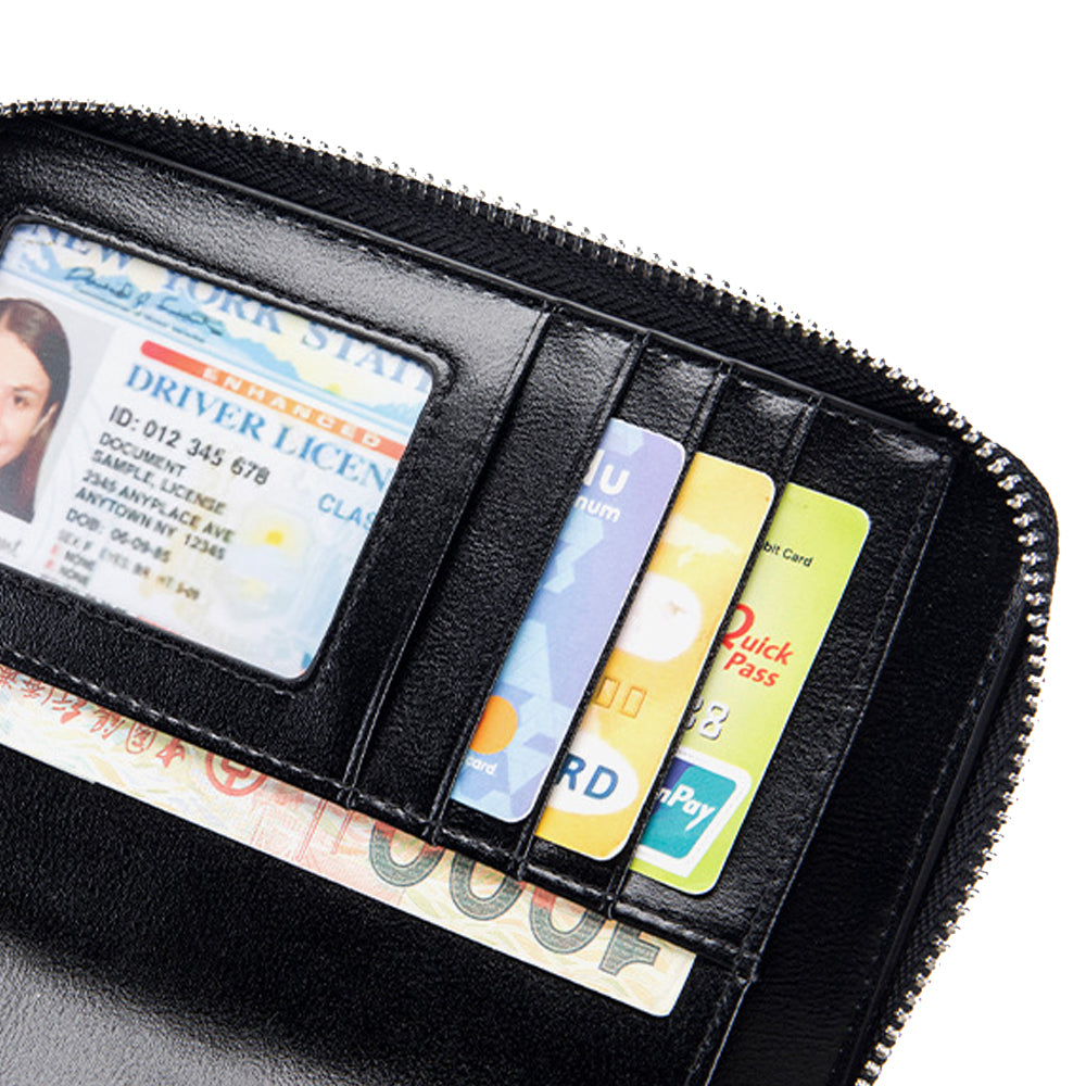 Travel Wallet Genuine Leather Card Holder Wallet with Zipper