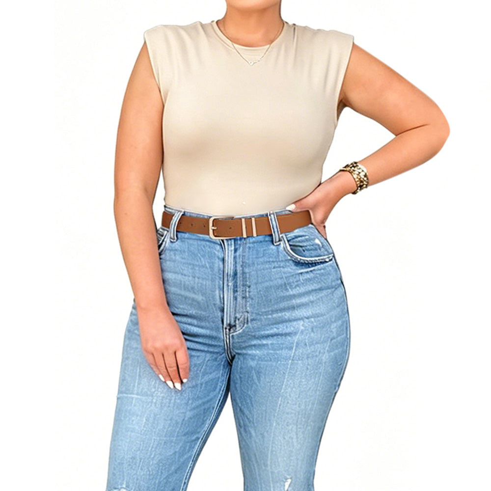 Women PU Leather Waist Belt Gold Pin Buckle Casual Belt for Jeans Dress